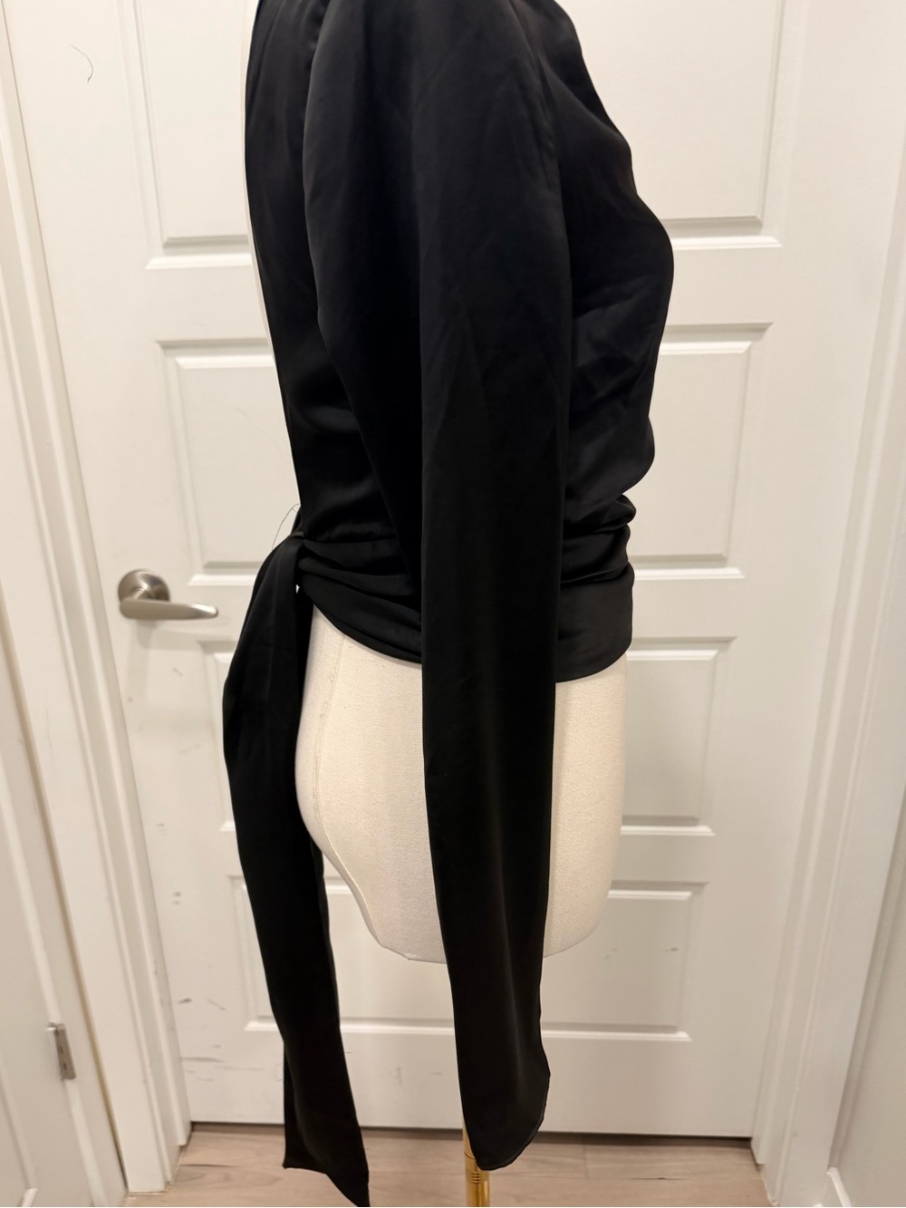 Zara Black Satin Drape Neck Long Sleeve Open Back Top NWT - Picture 5 of 6
